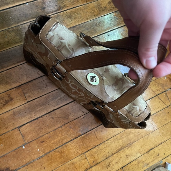 COACH Chelsea Optic Signature Suede Turnlock Tote Satchel - Picture 5 of 7